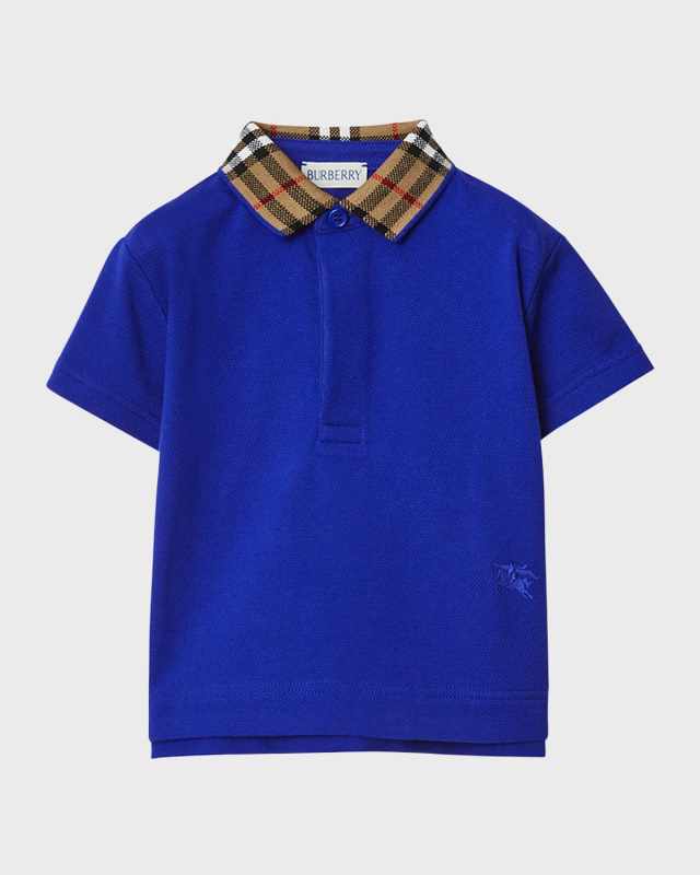 Boy's Johane Embroidered Check Collar EKD Polo Shirt, Size 6M-2