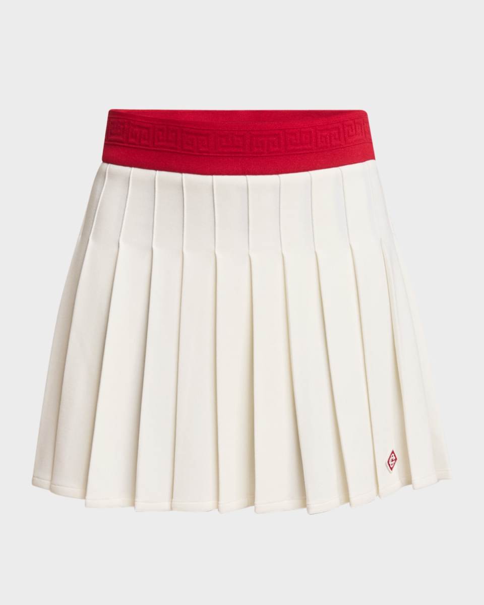 Jersey Pleated Mini Skirt with Logo Band
