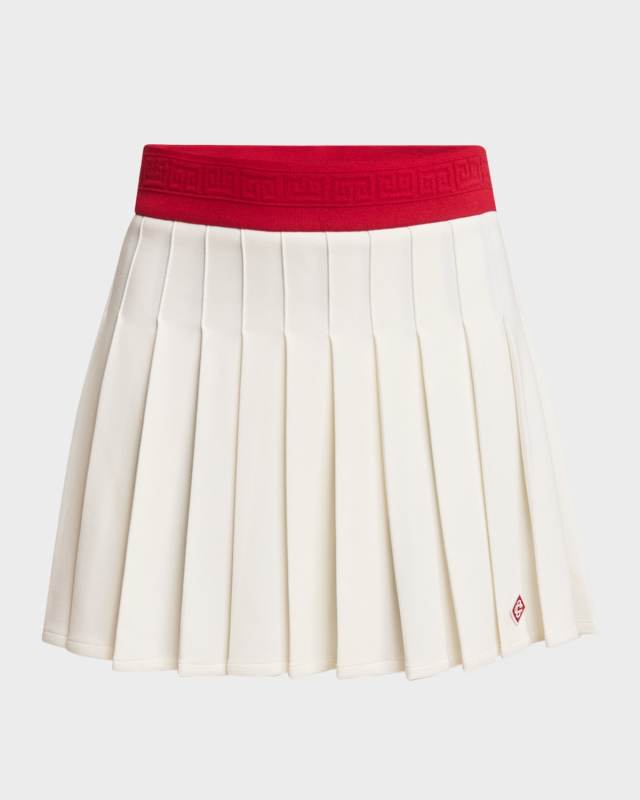Jersey Pleated Mini Skirt with Logo Band