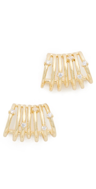 By Adina Eden CZ Multi Row Cage Stud Earrings Gold