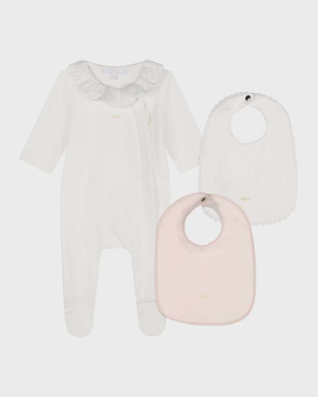 Girl's Logo-Print Pajama & Bibs Set, Size Newborn-6