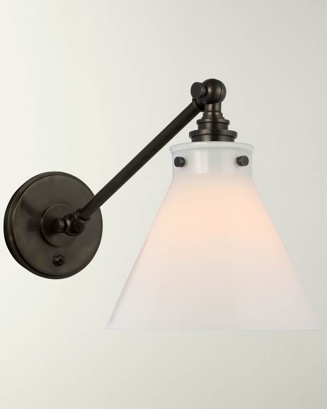 Parkington Single Library Wall Light In Antique-Burnished Brass With White Glass By Chapman & Myers