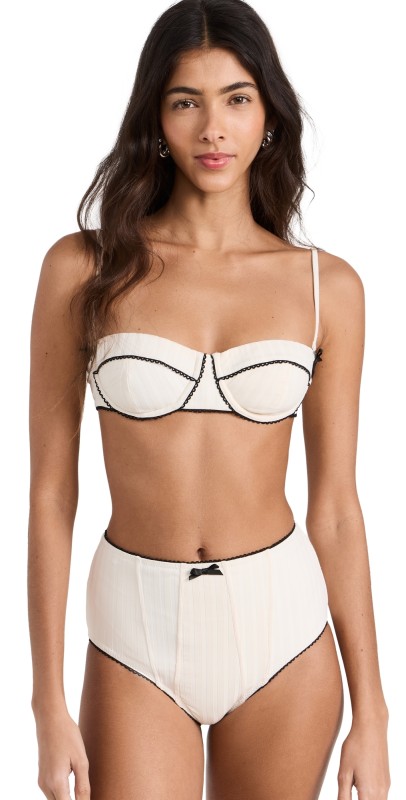 STAUD Jo Balconette Bikini Top Ivory/Black