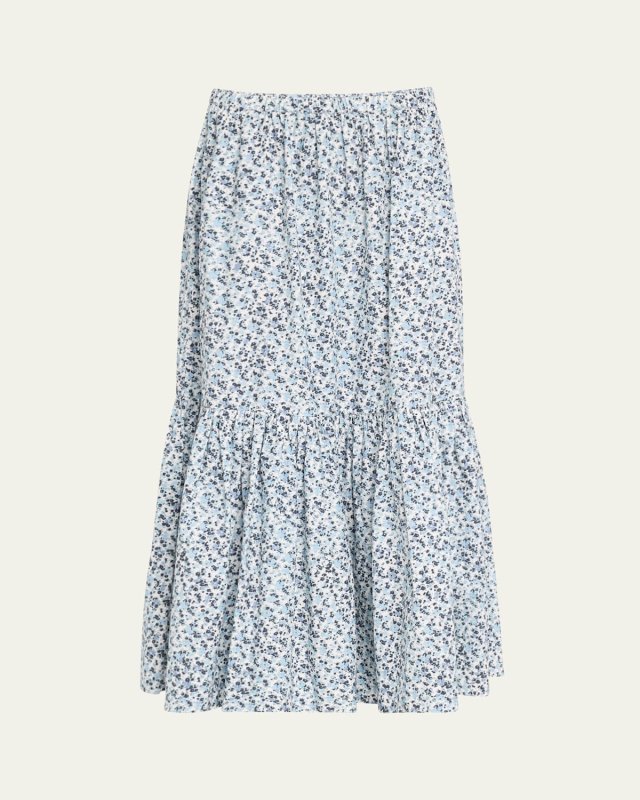 Printed Cotton Maxi Flounce Skirt