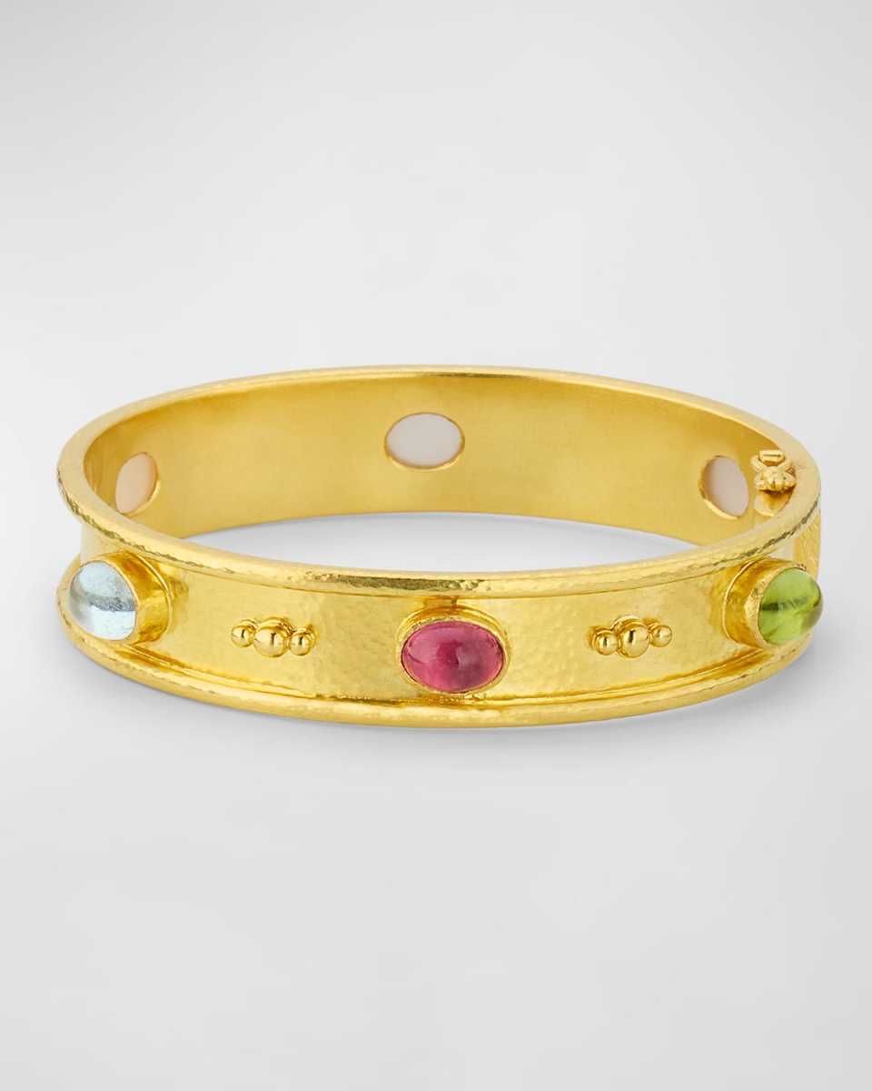 19K Yellow Gold Tutti-Frutti Mixed-Stone Narrow Bangle