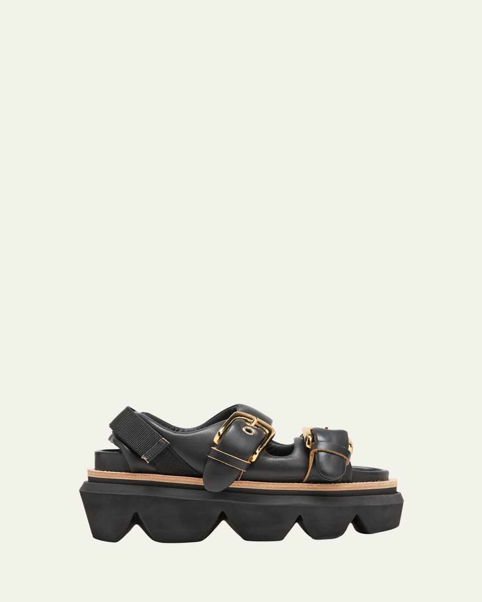 Leather Dual-Buckle Platform Sandals