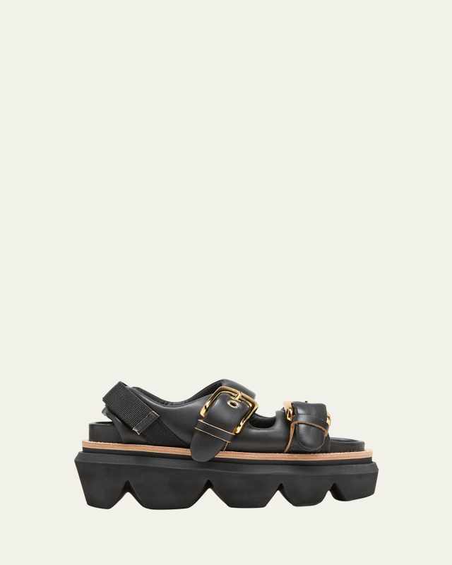 Leather Dual-Buckle Platform Sandals