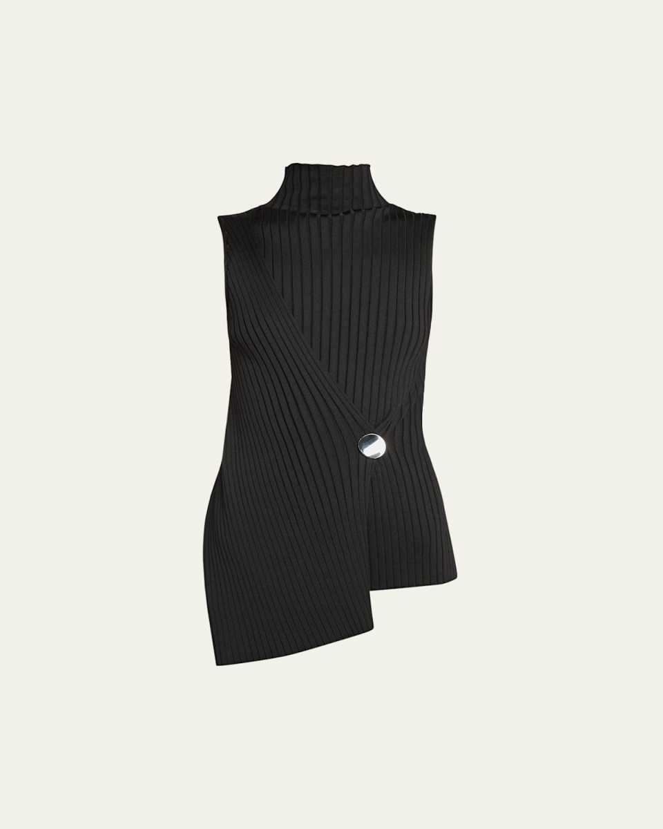 Disc Ribbed Asymmetric High-Neck Top