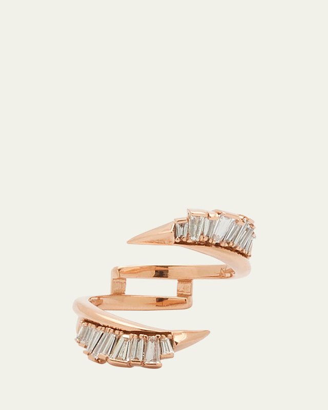 Ruched Open Coil Ring Guard with White Diamonds and 20K Rose Gold, Size