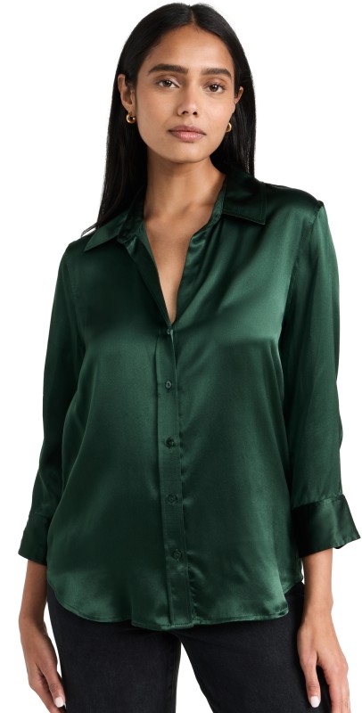 L'AGENCE Dani 3/4 Sleeve Blouse Forest Green