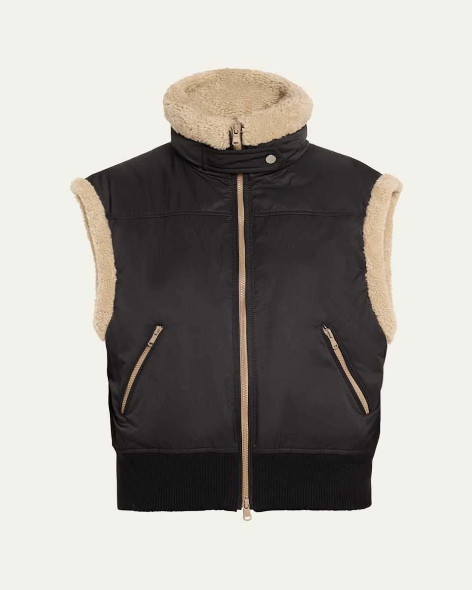 Taffetta Padded Vest W Shearling Trim