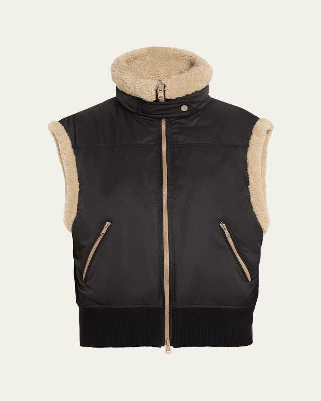 Taffetta Padded Vest W Shearling Trim
