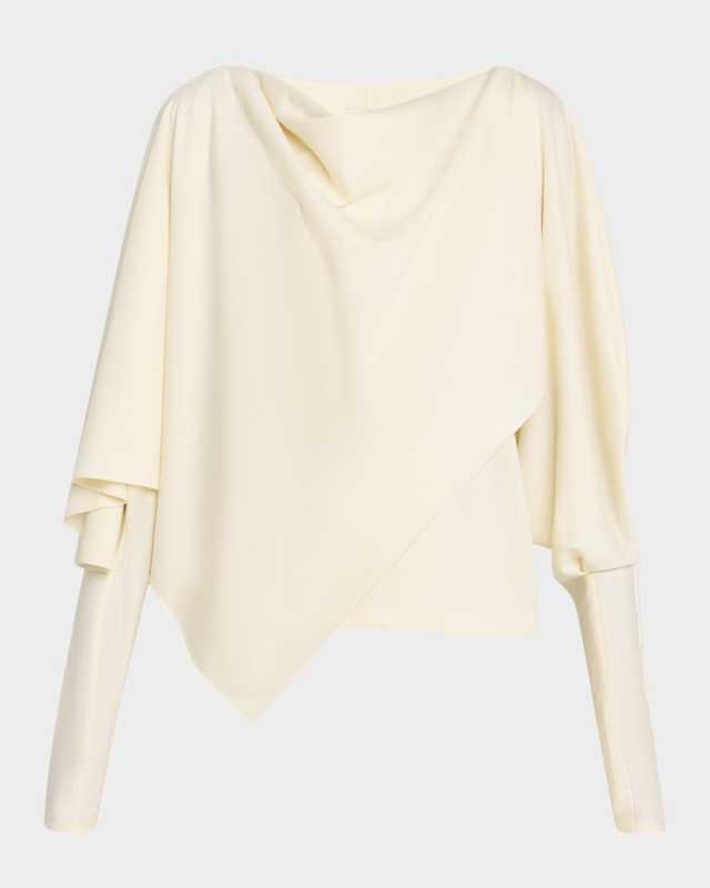 Lazelle Draped Cape Long-Sleeve Top