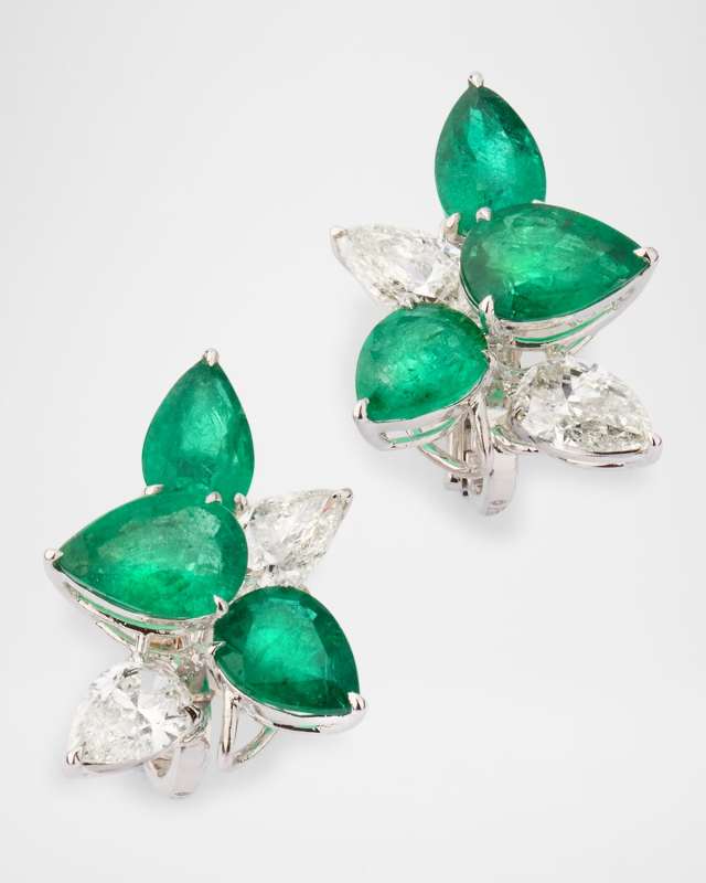18K White Gold Emerald and Diamond Earrings