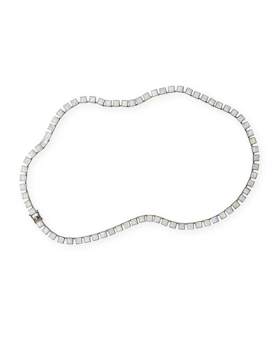 Large Tile Opera Necklace, Rainbow Moonstone