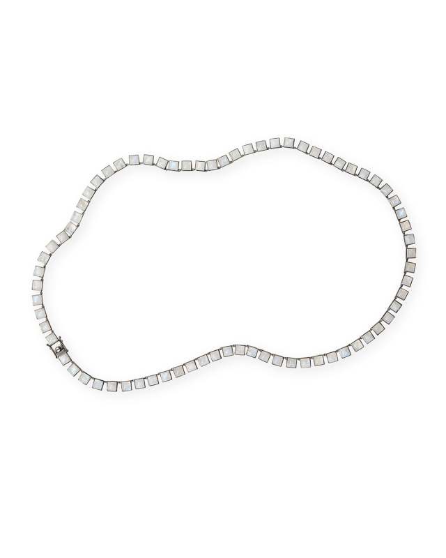 Large Tile Opera Necklace, Rainbow Moonstone