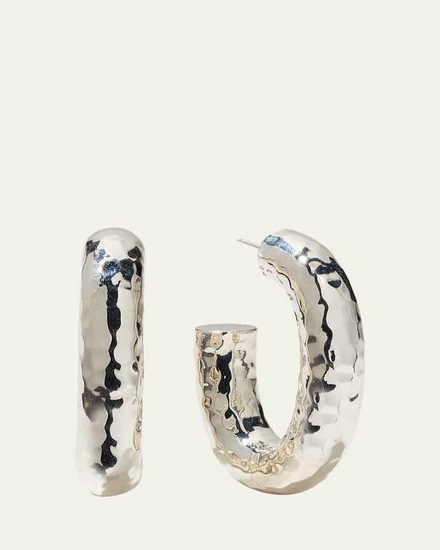 Thick Hammered Oval Hoop Earring in Sterling Silver
