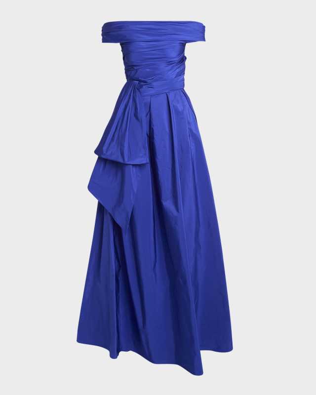 Paper Taffeta Off-The-Shoulder Bow Gown