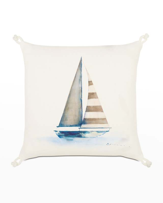 Maritime Hand-Painted Yacht Pillow