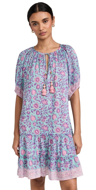 Bell Romi Flounce Dress Teal Purple Print