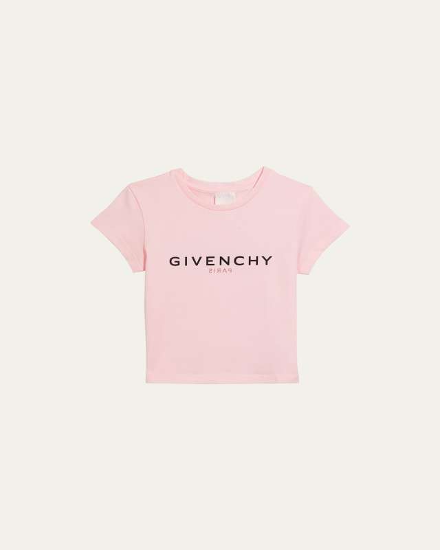 Girl's Short-Sleeve T-shirt with Mirrored Back Logo, Size 4-6