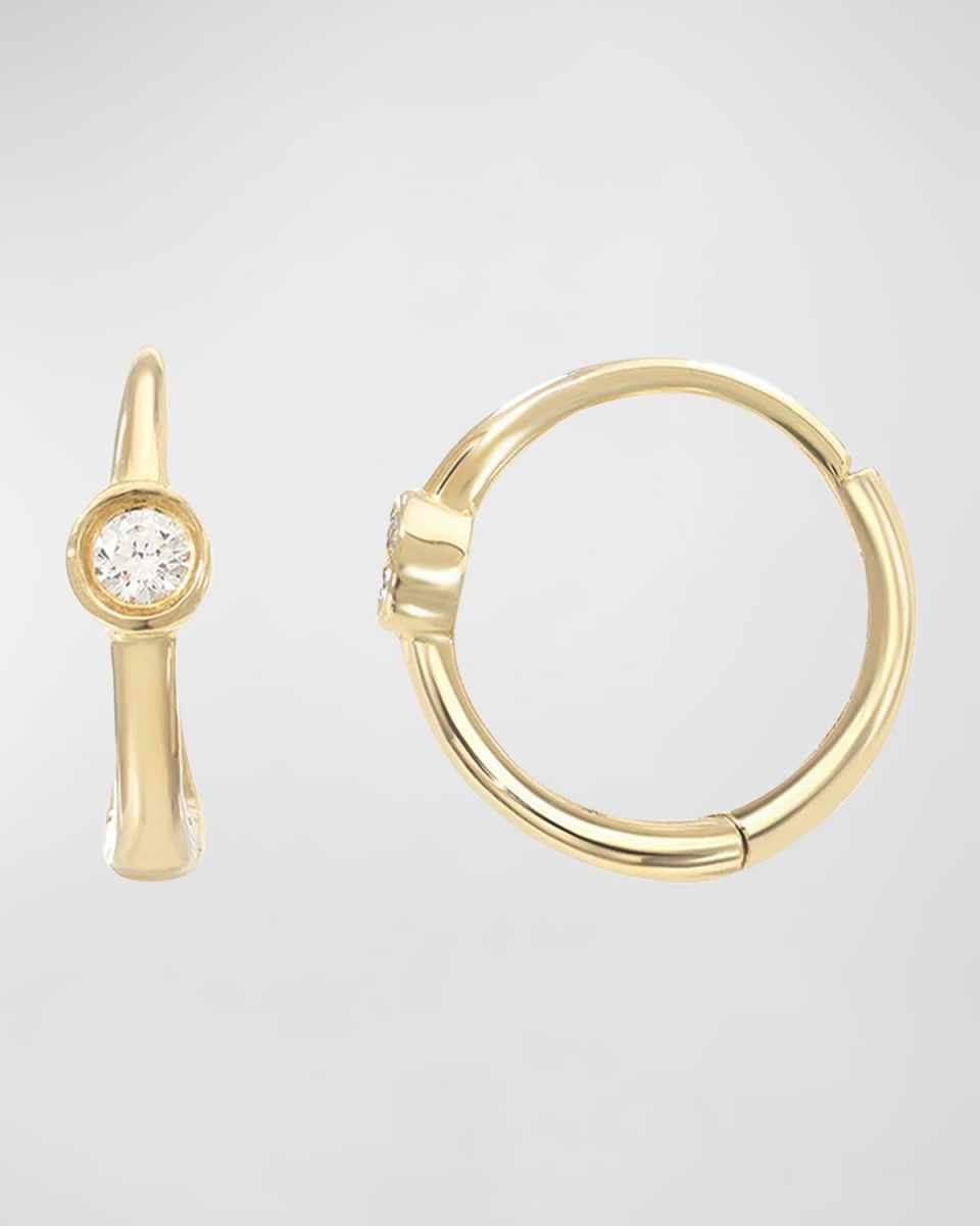14K Gold Diamond Bezel Hoop Earrings