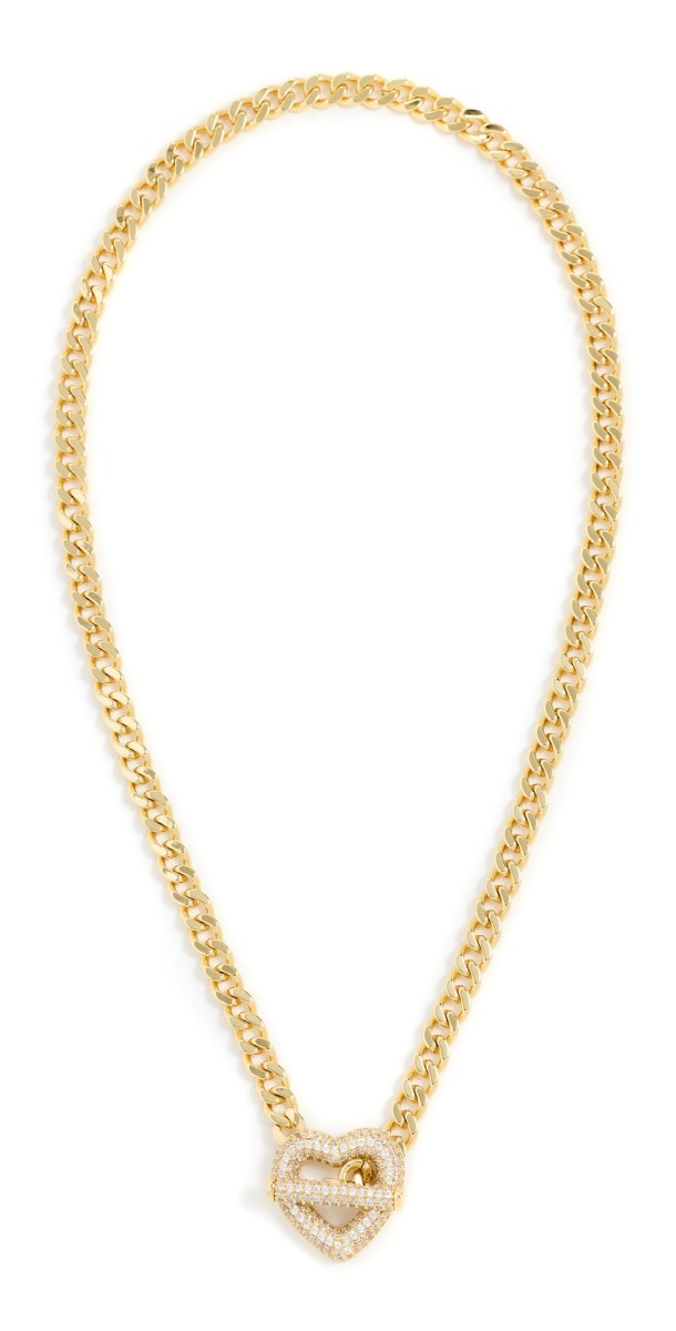 By Adina Eden Pave Heart Toggle Cuban Link Necklace Gold