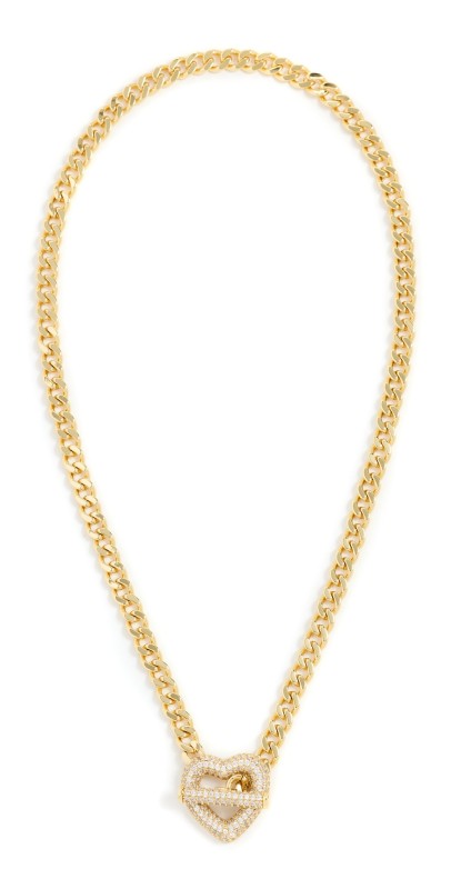 By Adina Eden Pave Heart Toggle Cuban Link Necklace Gold