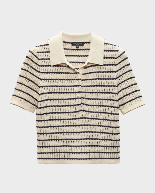 Viola Stripe Open-Knit Polo Top