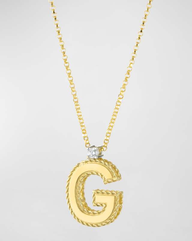 Princess 18K Yellow Gold Diamond Initial Necklace, G