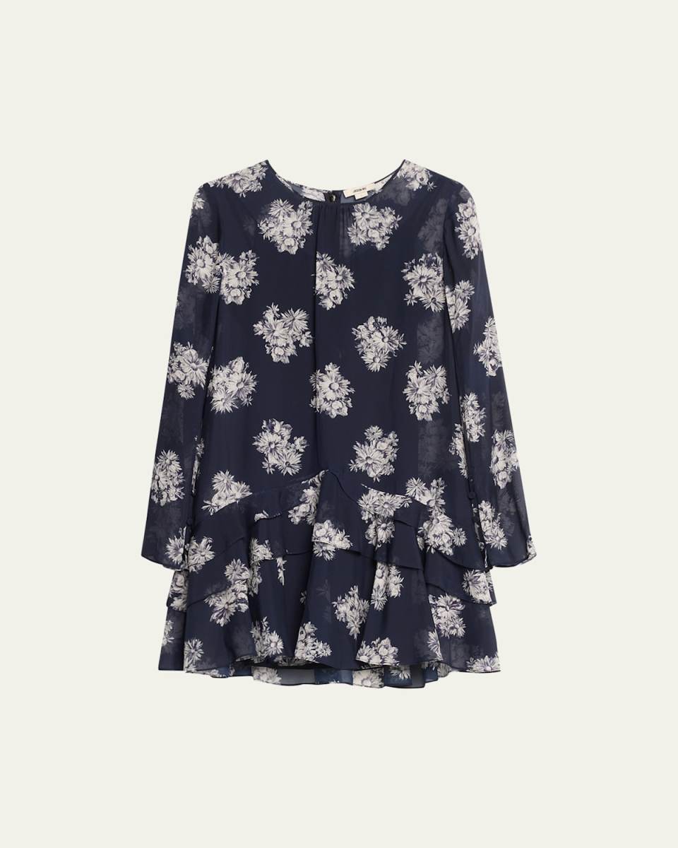 Floral-Print Ruffle Mini Dress