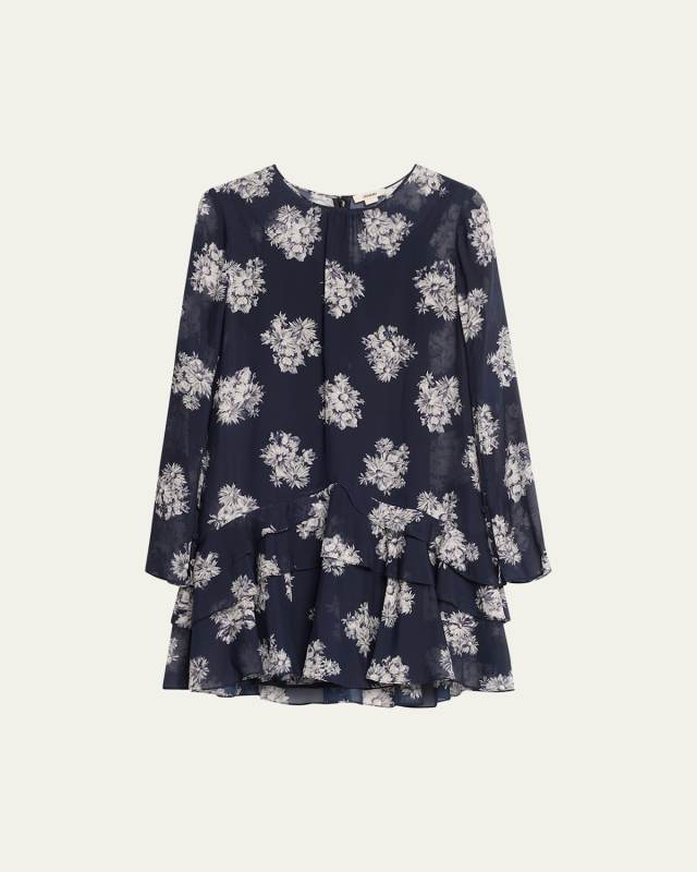 Floral-Print Ruffle Mini Dress