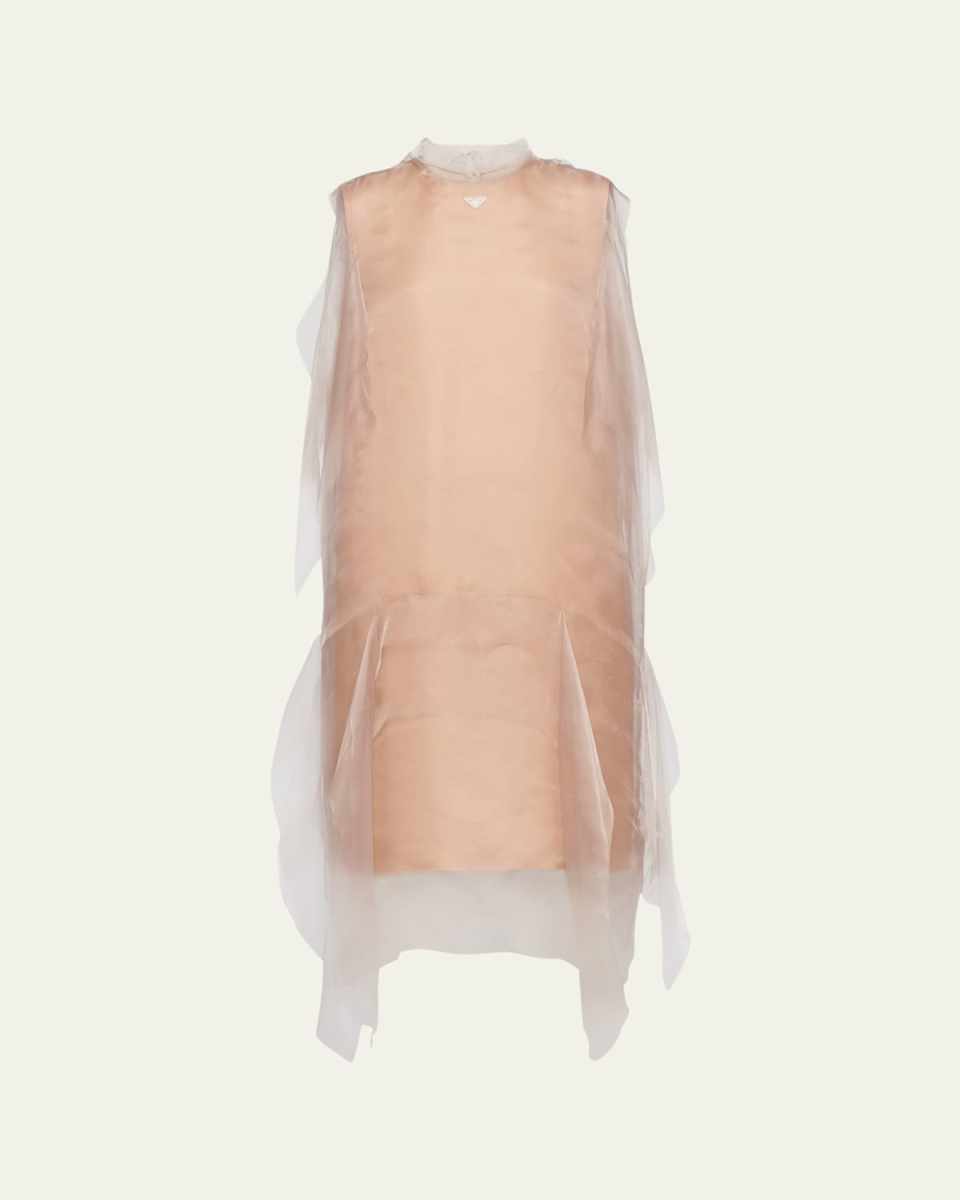 Tie-Neck Technical Voile Dress