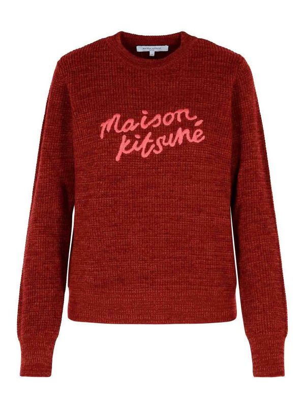 Maison Kitsuné Pull Col Rond - Rouge Brun