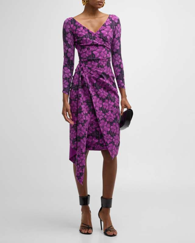 Pleated Floral-Print Bodycon Dress