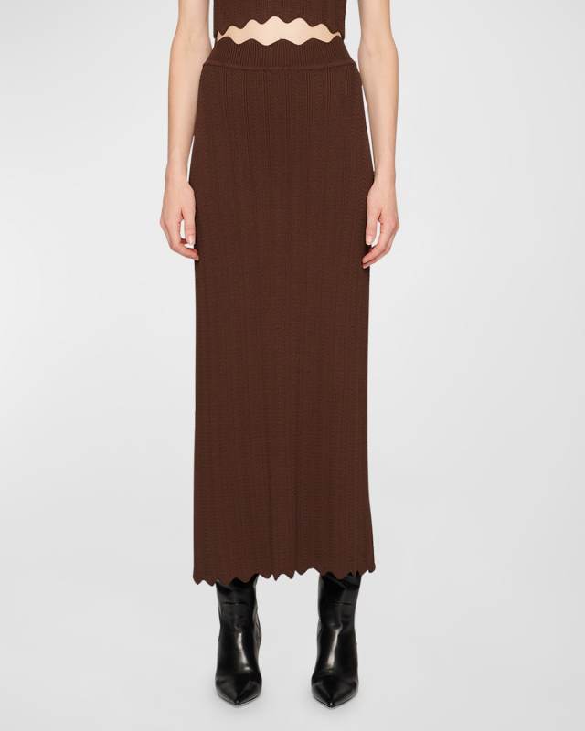Tilda Scallop-Trim Knit Midi Skirt