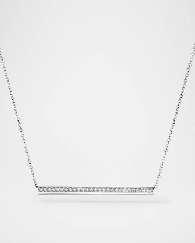 18K White Gold Barre Pave Pendant Necklace