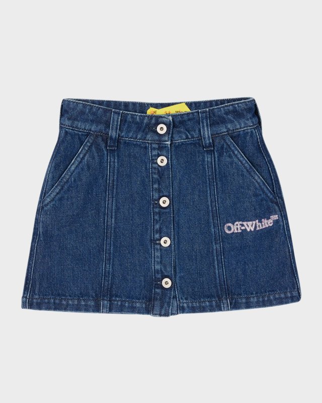 Girl's Glitter Logo-Print Denim Skirt, Size 4-12