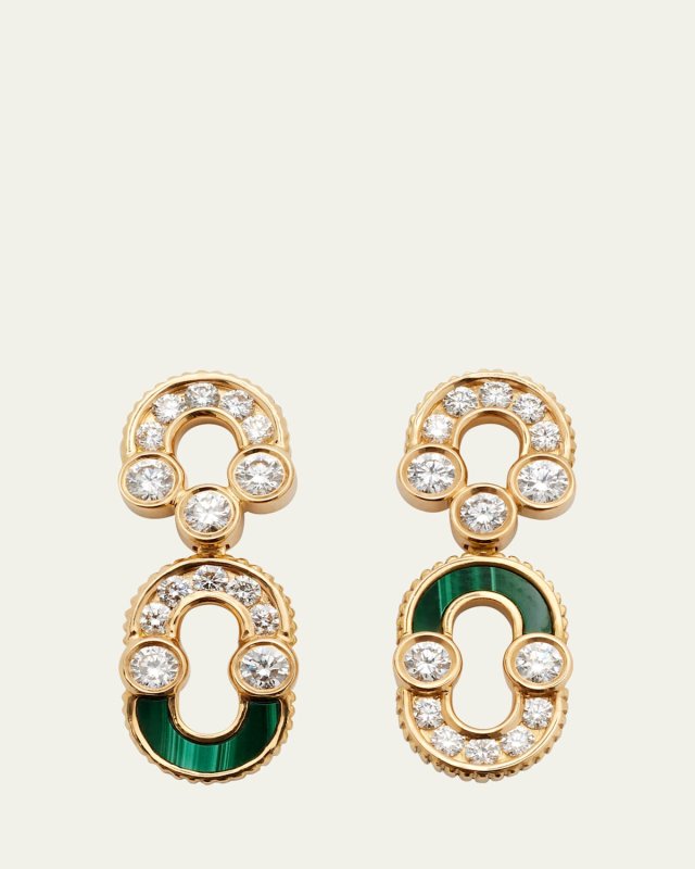 Magnetic Solo Semi Earrings in Malachite, 18K Yellow Gold and Diamonds