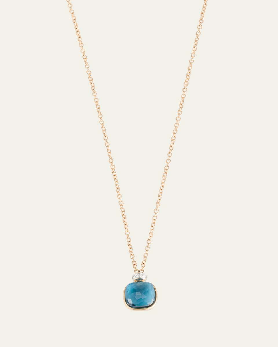 18K Rose Gold Nudo Pendant Necklace with London Blue Topaz and Diamonds