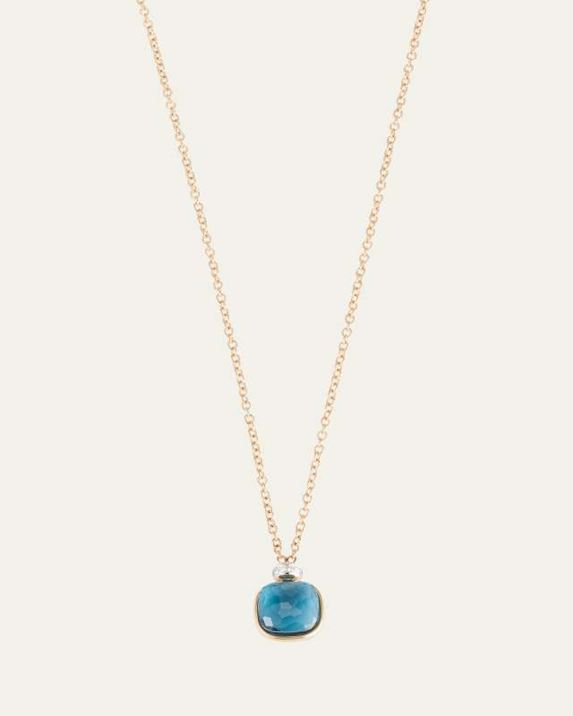 18K Rose Gold Nudo Pendant Necklace with London Blue Topaz and Diamonds