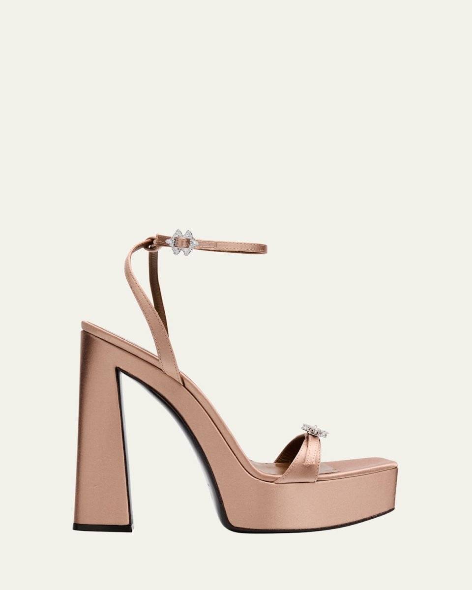 Silk Crystal-Buckle Platform Sandals