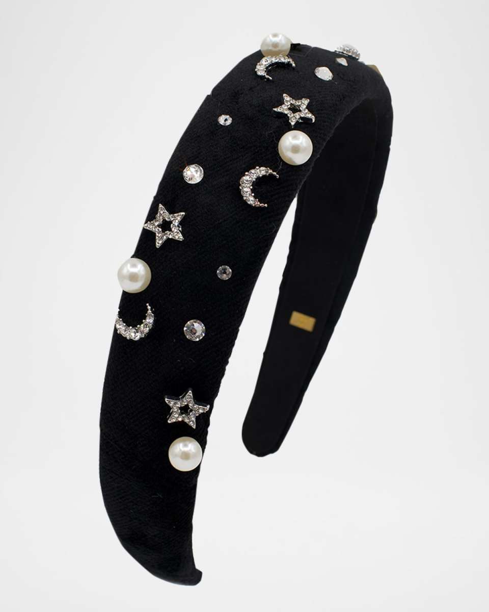Girl's Pearly Velvet Headband W/ Rhinestones