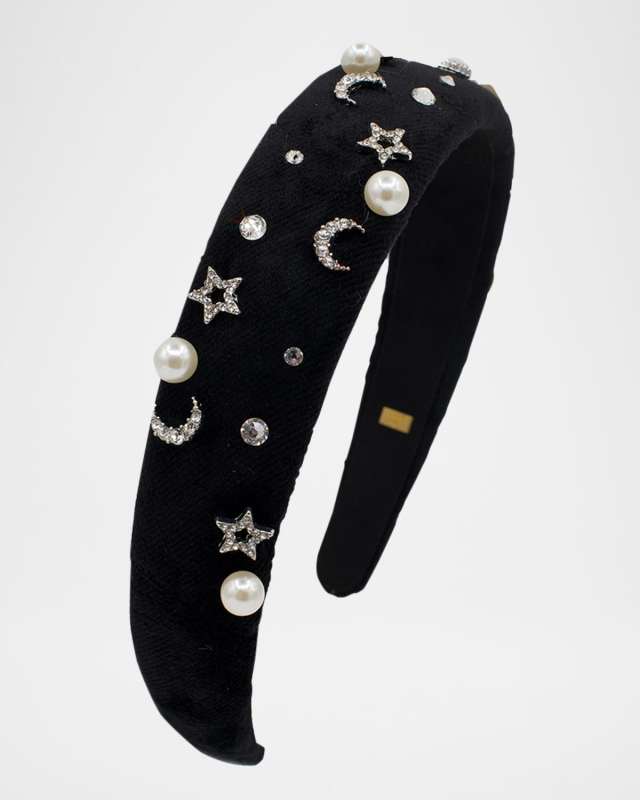 Girl's Pearly Velvet Headband W/ Rhinestones