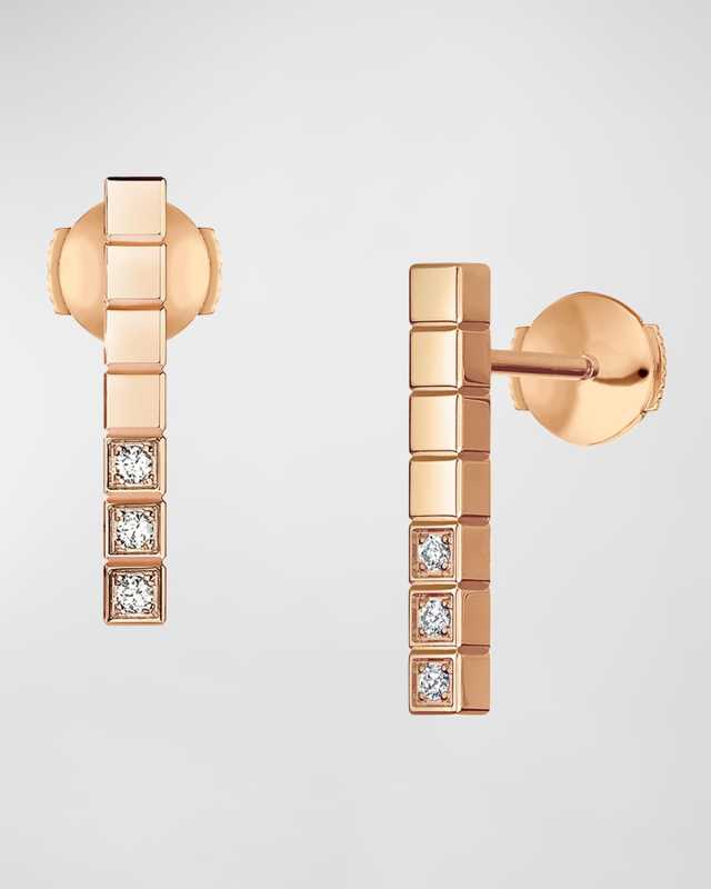 18K Rose Gold Ice Cube Diamond Bar Earrings