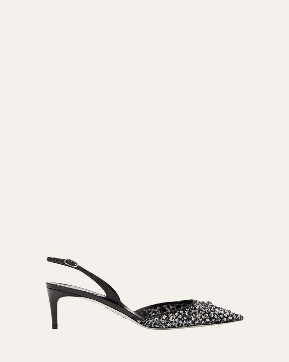 Embroidered Lace Slingback Pumps