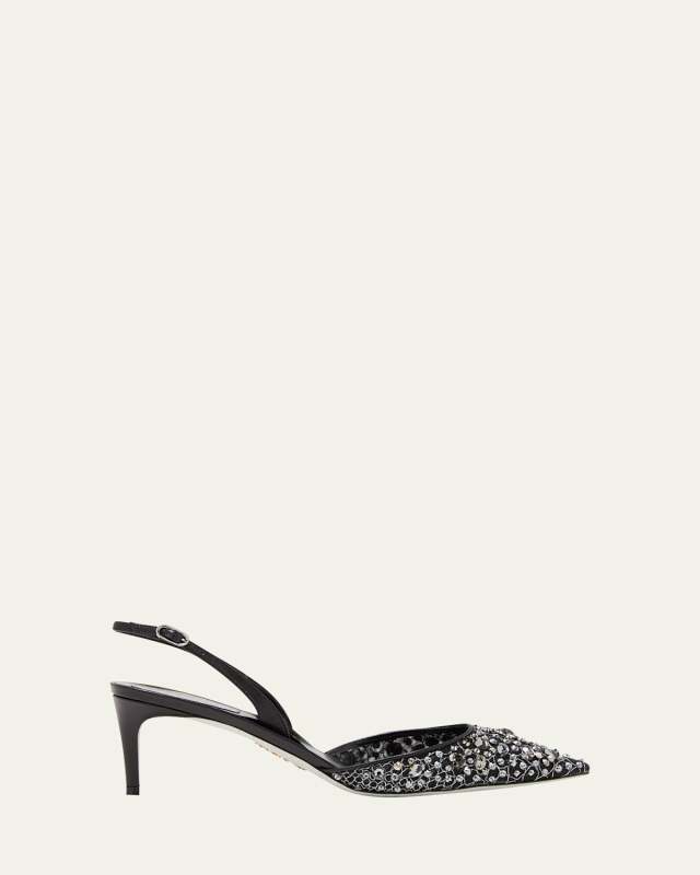 Embroidered Lace Slingback Pumps