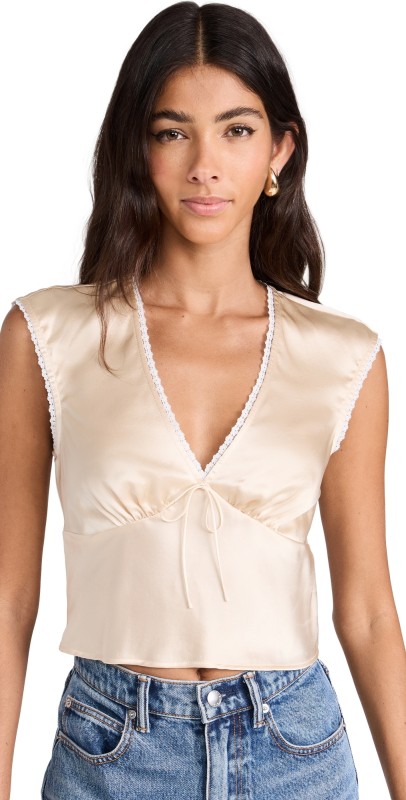 Reformation Cherry Silk Top Almond