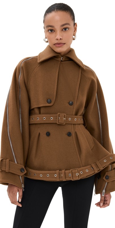 ROKH Multi Zipped Wool Biker Jacket Biscuit