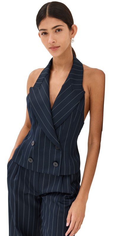 LaQuan Smith Tailored Halter Vest Navy
